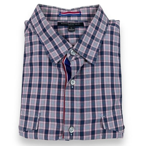 Banana Republic Shirt‎ Mens Size Large Checked Slim Fit Long Sleeve Button Down - Picture 1 of 10